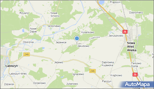 mapa Jakubowo, Jakubowo gmina Nowa Wieś Wielka na mapie Targeo